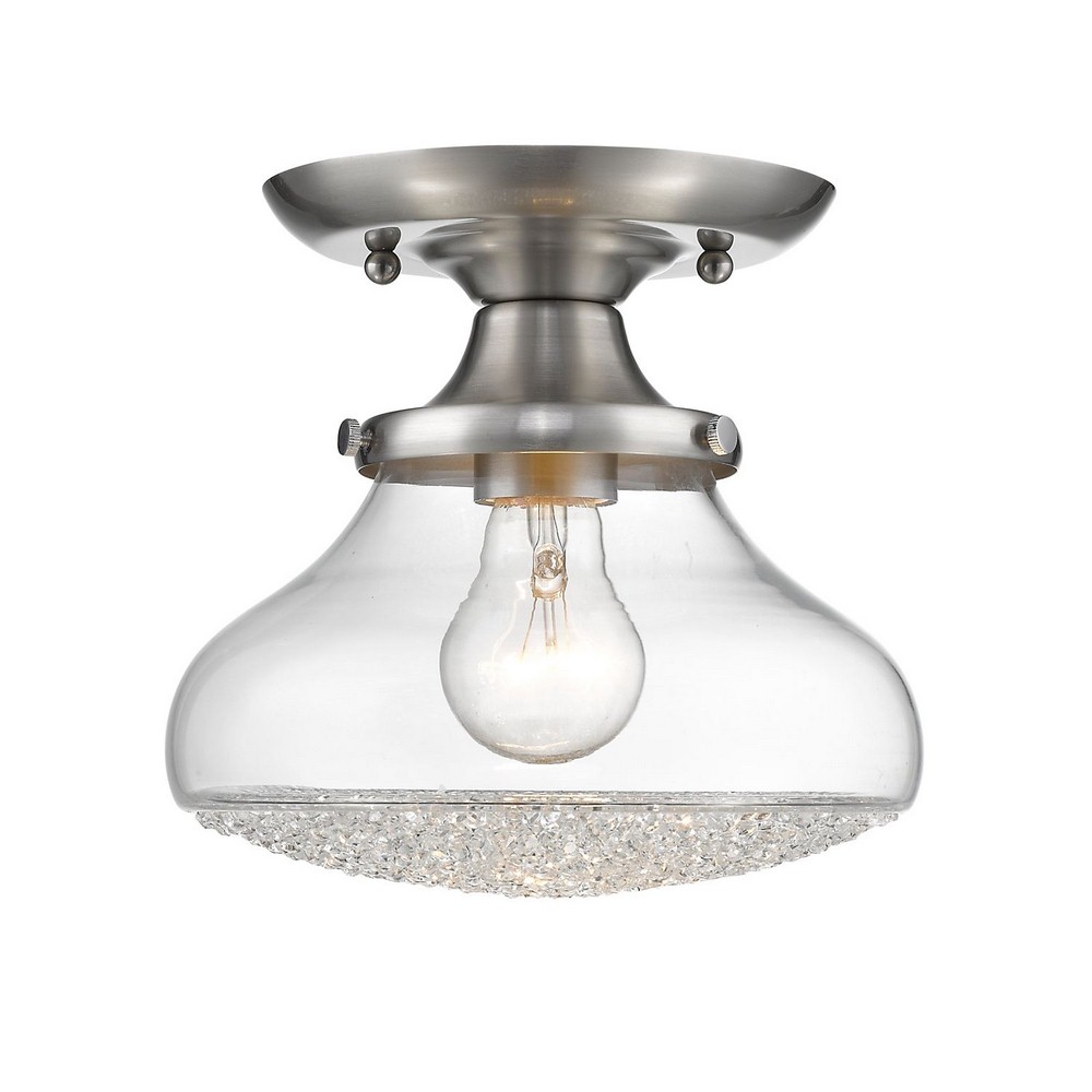 Golden Lighting-3417-SF PW-CC-Asha - 1 Light Small Semi-Flush Mount in Mixture of style - 7.5 Inches high by 8 Inches wide   Pewter Finish with Clear Crushed Crystal Glass